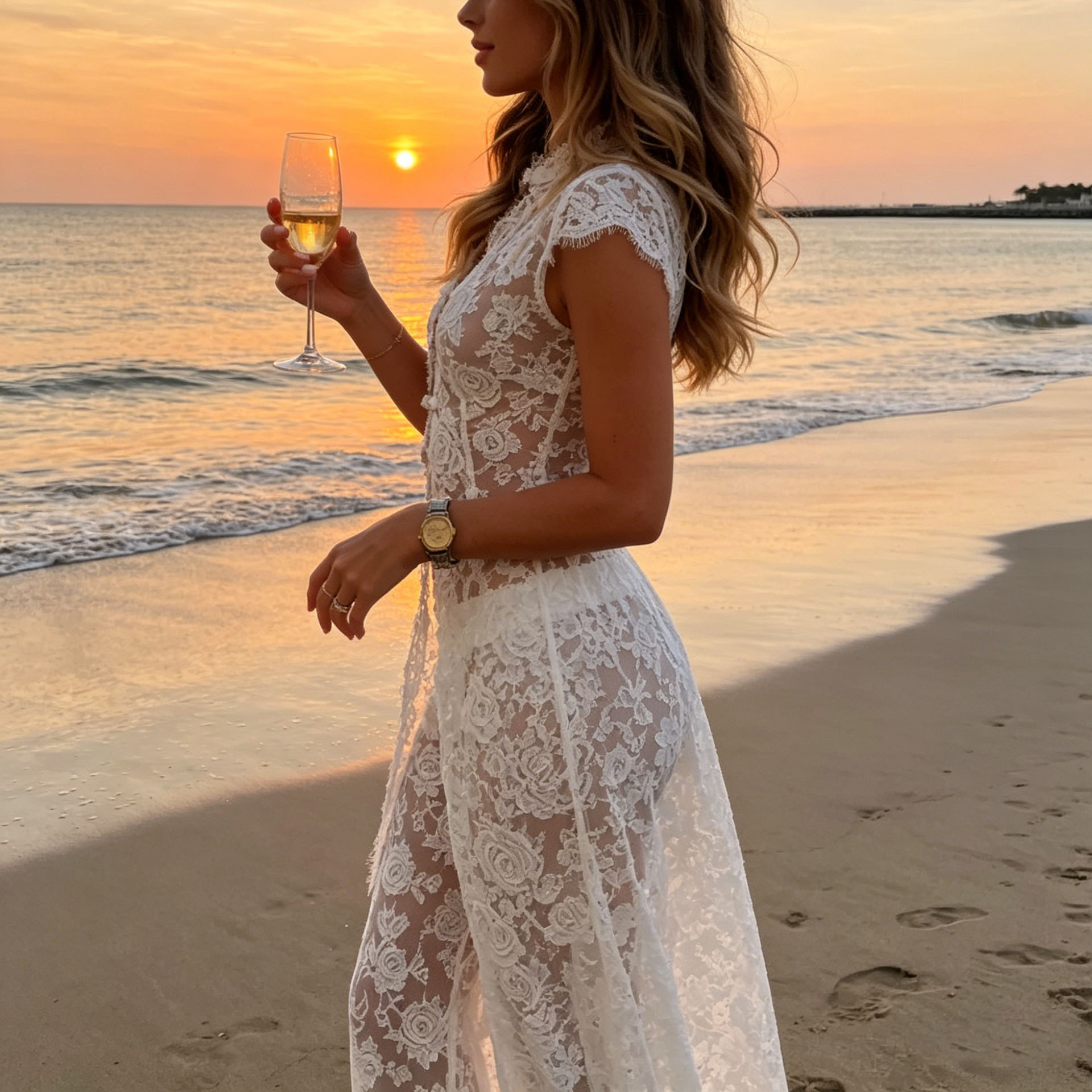 Women White Sheer Floral Lace  - đánh giá và giá Kimono Sheer Floral