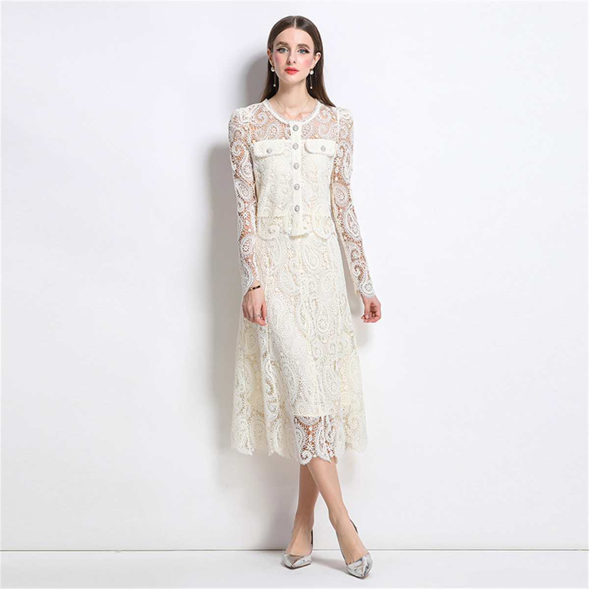 Spring Sweet Lace Flower Embro - đánh giá và giá Midi Skirt Floral